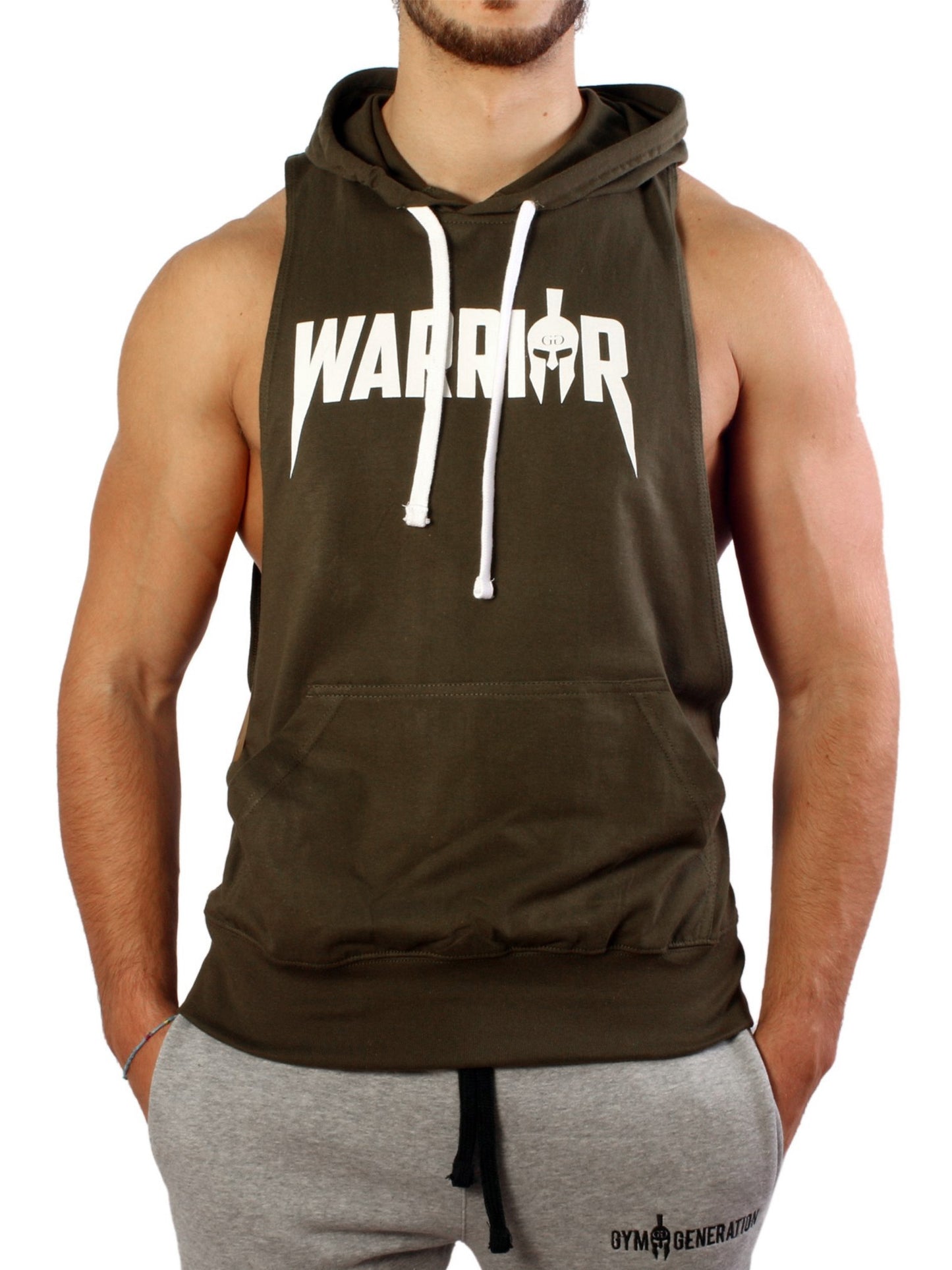 Herren Kapuzen Tank Top in Olive mit Gym Generation Logo