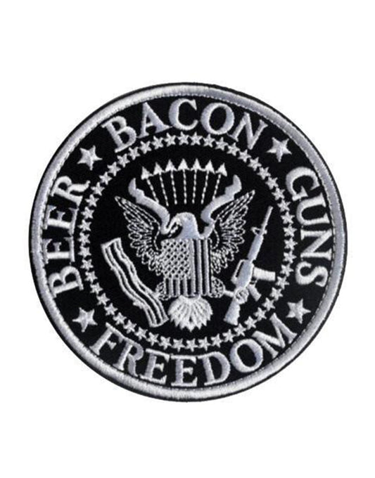 Beer, Bacon, Guns & Freedom Patch – humorvolles und markantes Design mit Klettverschluss, perfekt für individuelle Kleidung und Accessoires.