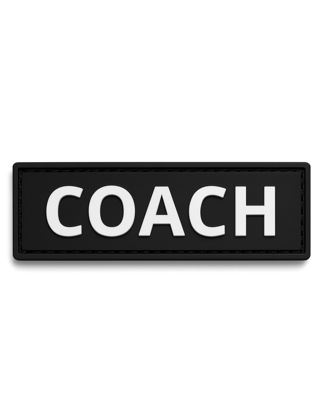 Schwarzer COACH Patch mit weißem 3D Schriftzug – hochwertiger Aufnäher für Trainer, Fitness, CrossFit, Gym Kleidung und Sporttaschen