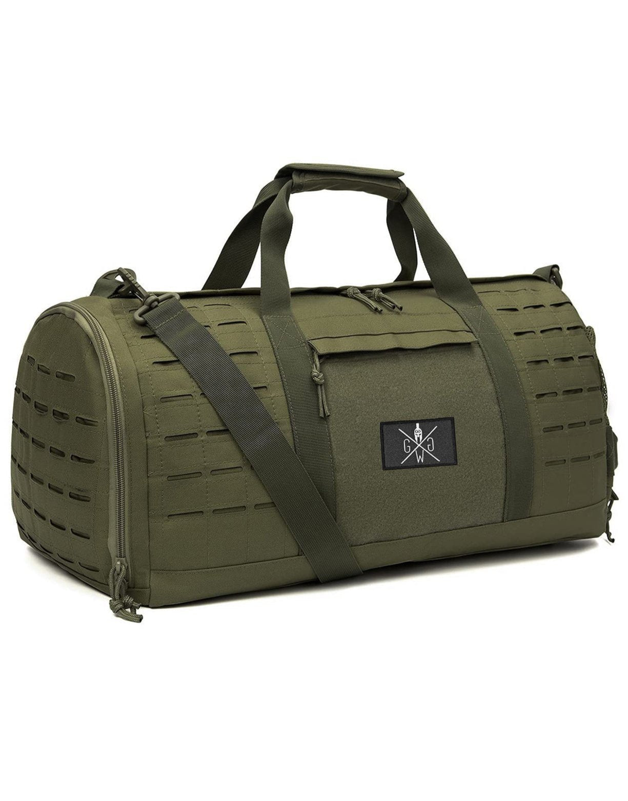 Sporttasche Olive von Gym Generation – Fitness Tasche mit Klettfläche für Patches, separatem Schuhfach, ideal für Reisen und Freizeit.

