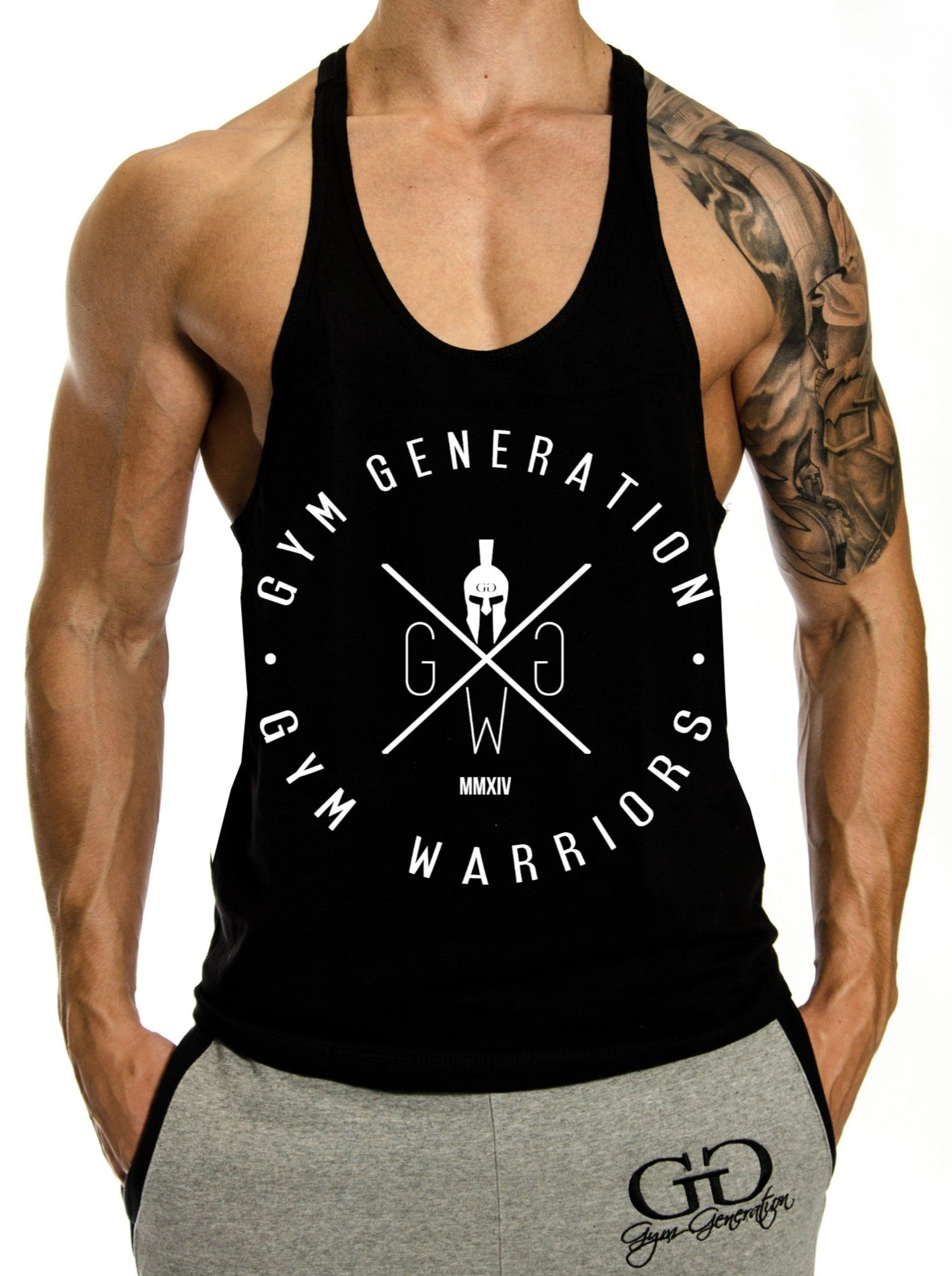 Schwarzes Stringer Tanktop für Herren von Gym Generation – Vorderansicht