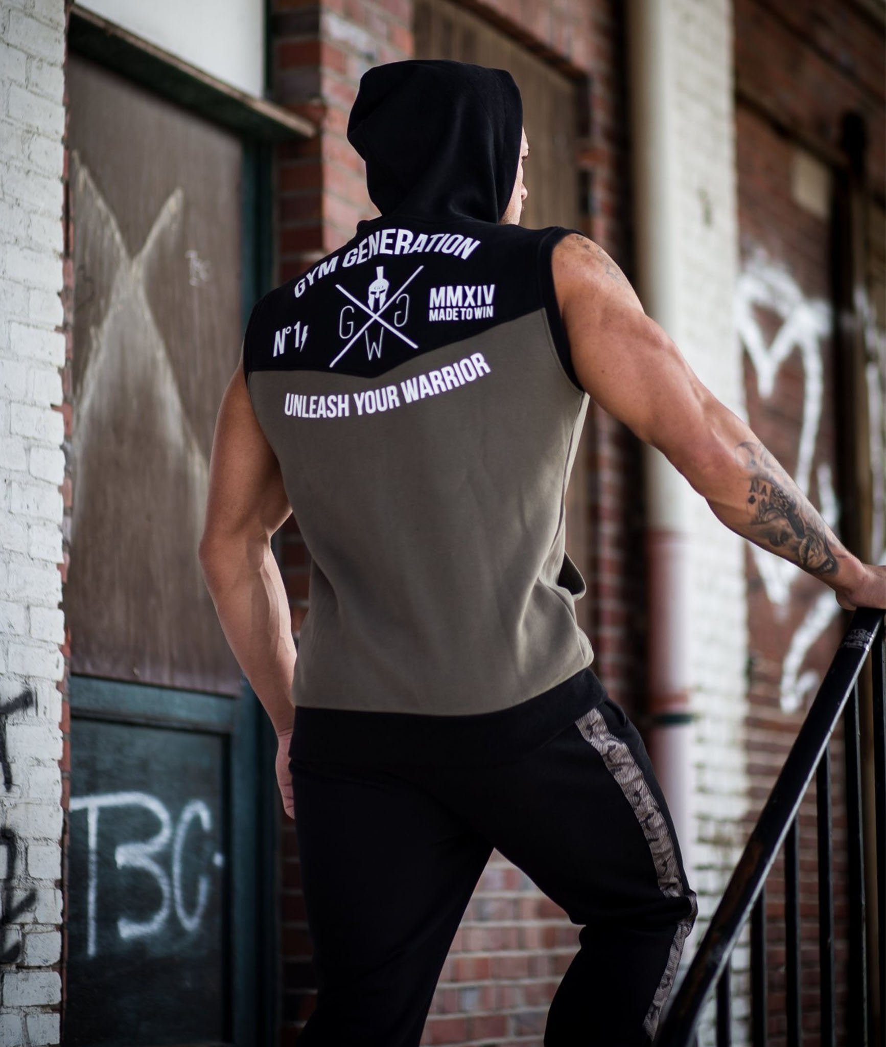 Sleeveless Gym Hoodie Olive Green S