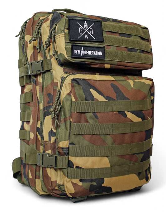 Camo Outdoor Rucksack – 45L Rucksack mit Klettfläche für Patches, spritzwassergeschützt und robust, ideal für Fitness, Alltag und Abenteuer.