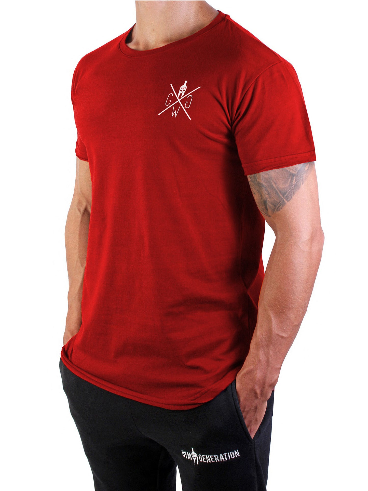 Fitness T-Shirt Rot von Gym Generation – hochwertiges Herren-Shirt mit auffälligem Logo und moderner Passform, perfekt für aktive Männer mit Stil.