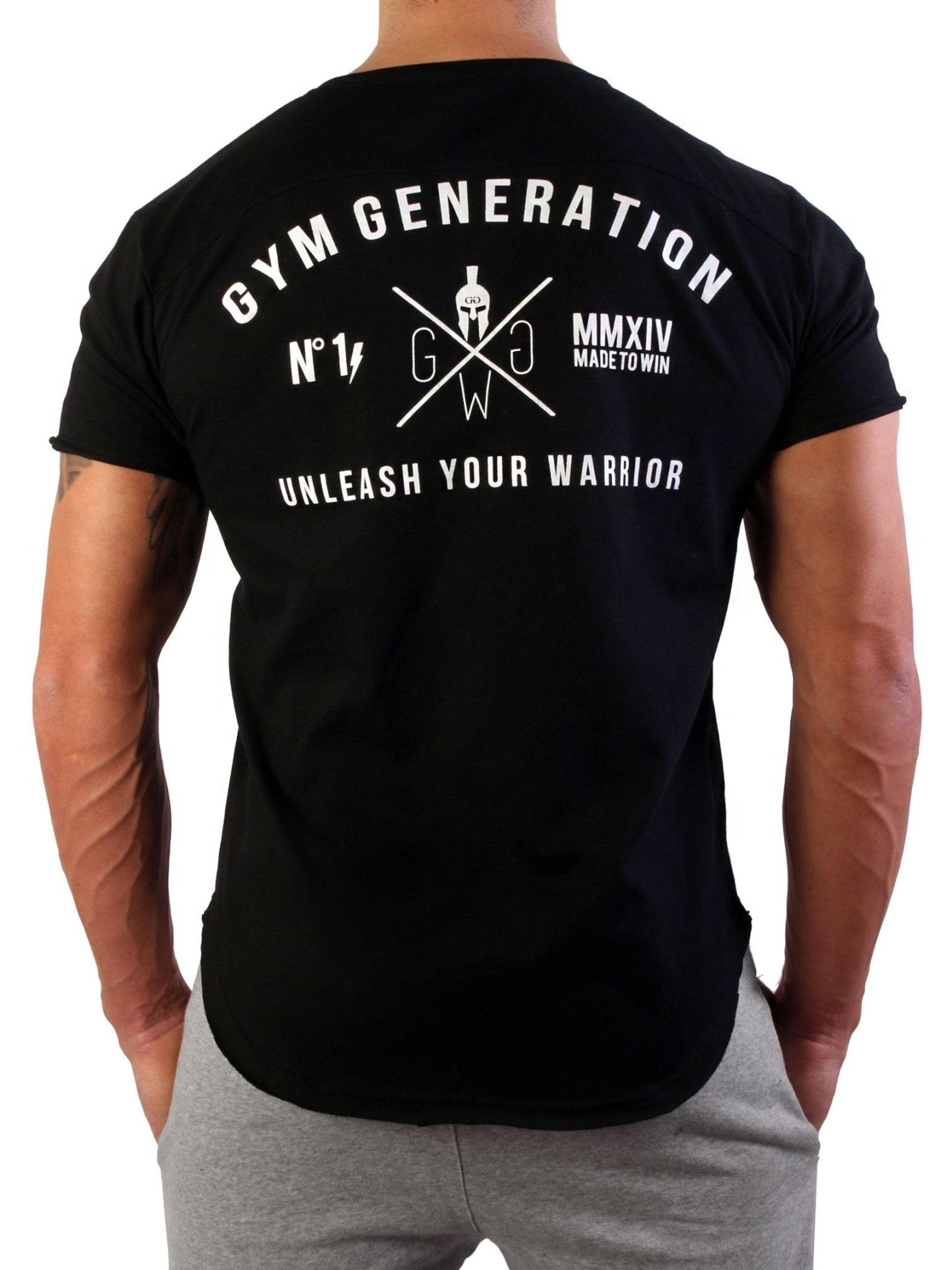 Bequemes und figurbetontes schwarzes Gym Generation T-Shirt, ideal für Fitnessstudio und Alltag.