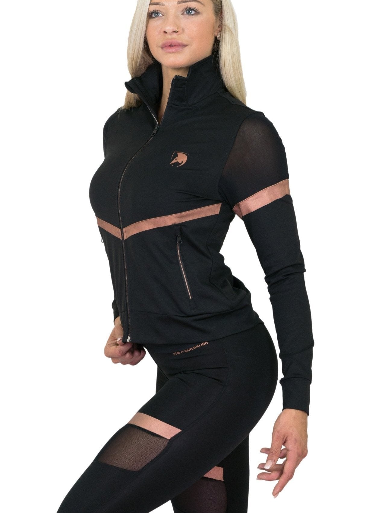 Elastische Damen Trainingsjacke mit moderner Optik und Rose Gold Design für sportliche und lässige Looks.