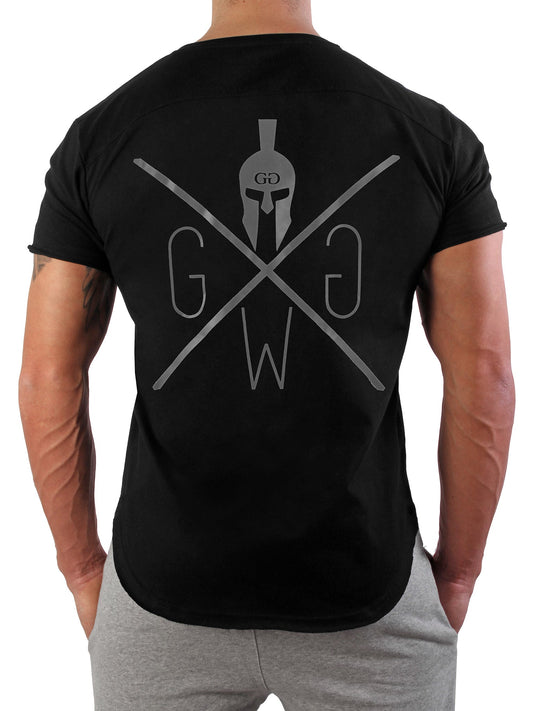 Schwarzes Herren T-Shirt von Gym Generation mit Spartaner-Logo, perfekt für stilbewusste Männer.
