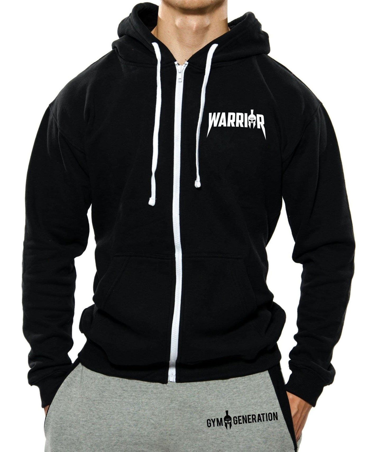 Herren Gym Hoodie Warrior 89 mit Reissverschluss, ideal für Training und Alltag in Schwarz