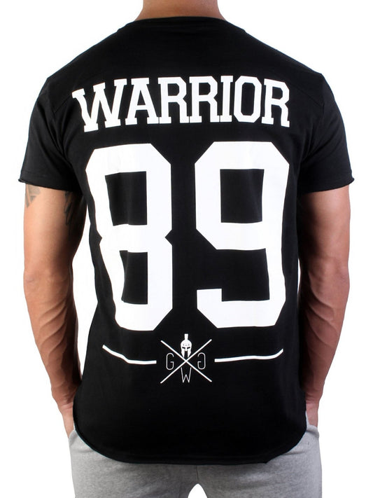 Schwarzes Herren-Sportshirt aus hochwertiger Baumwolle mit weißem Sparta-Logo und "Warrior 89"-Print.