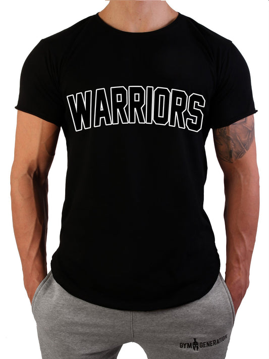 Warriors T-Shirt Schwarz von Gym Generation – urbaner Streetstyle mit markantem weißen Warriors-Print, perfekt für Freizeit, Sport und individuelle Looks.