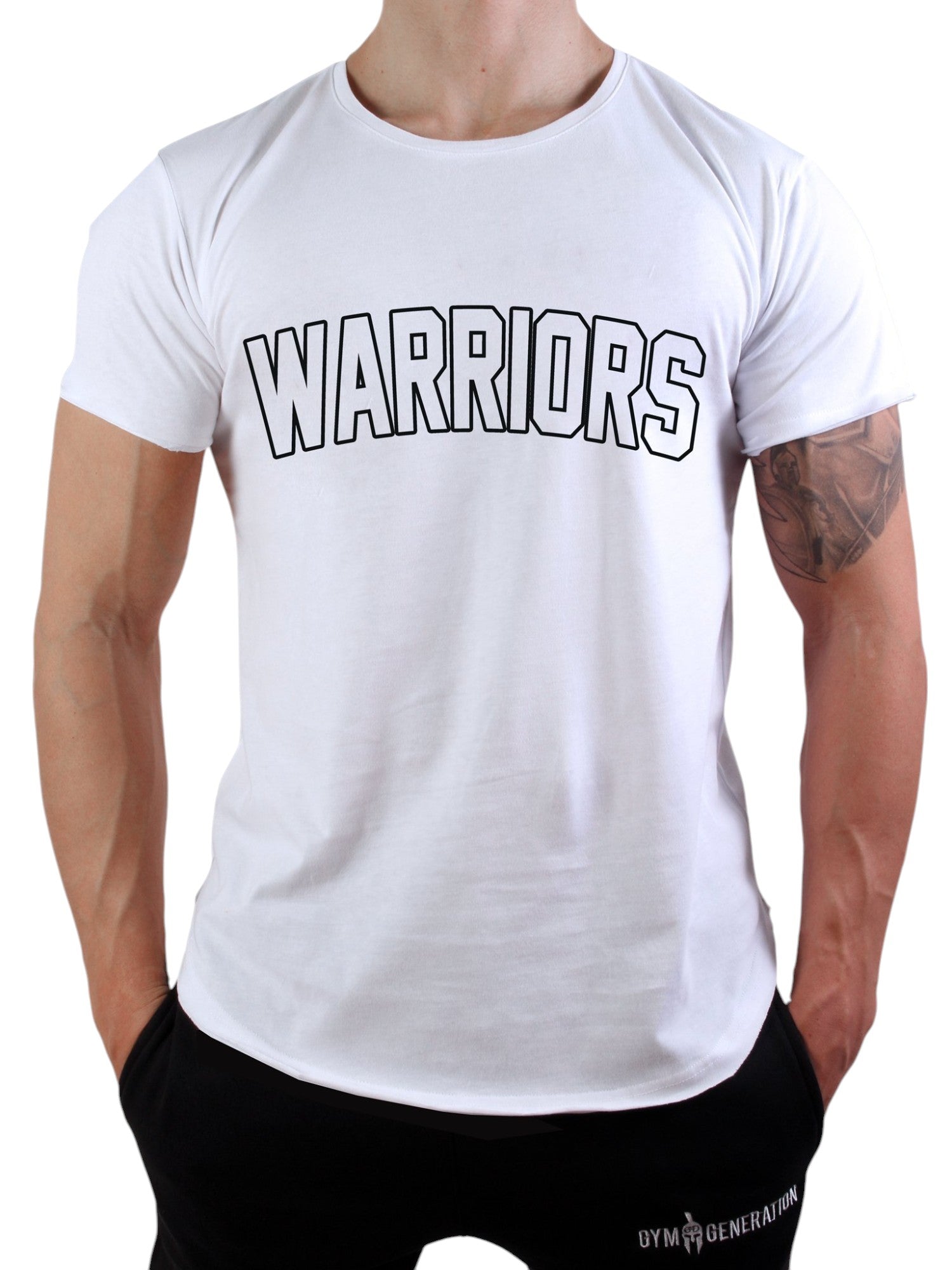 Warriors T-Shirt Weiss von Gym Generation – minimalistisches Design mit schwarzem Print, hochwertig verarbeitet, perfekt für Streetstyle, Training und Freizeit.